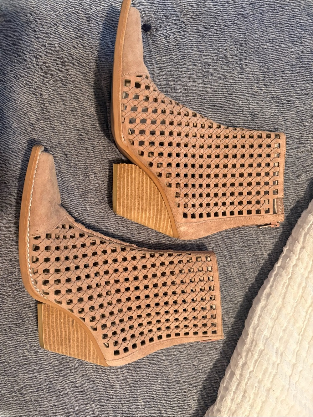 Jeffrey Campbell Taupe Suede Laser-Cut Ankle Boots - Picture 4 of 9